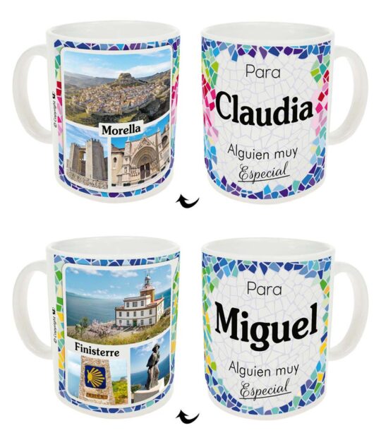 Tazas souvenir con nombre "Lugares de ensueño"
