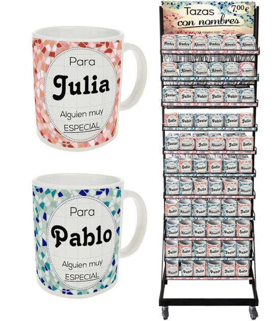 Expositor extra grande tazas con nombre "Azul-Rosa"